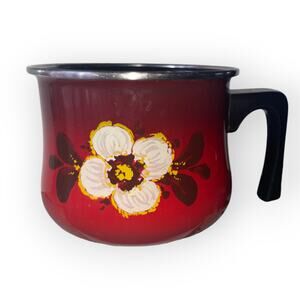 Vintage Enamel Flowered Red Milk Pot | EUC